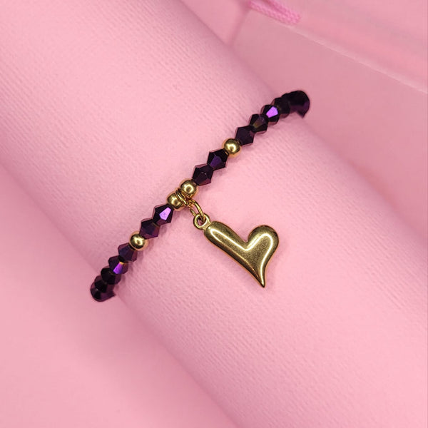 Pulsera de Corazón con cristales violetas