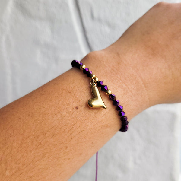 Pulsera de Corazón con cristales violetas