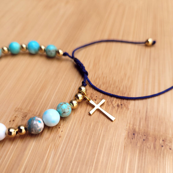 Pulsera- Denario Azul con tonos blancos y dorados