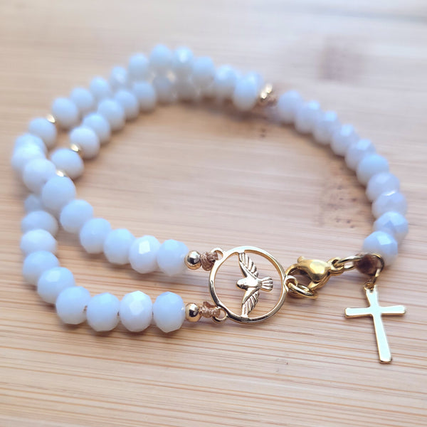 Pulsera rosario de cristal blanco