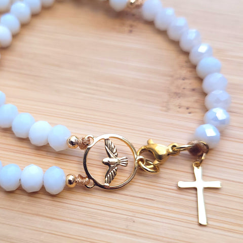 Pulsera rosario de cristal blanco