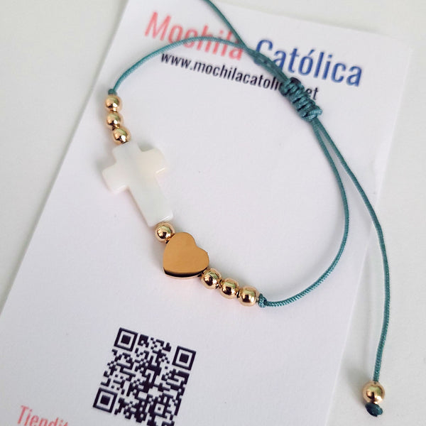 Pulsera con cruz y corazón