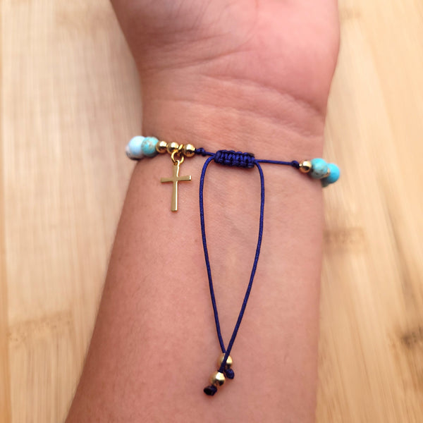 Pulsera- Denario Azul con tonos blancos y dorados